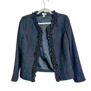 Chico's Black Leopard Print Rosette Trim Jacket 0